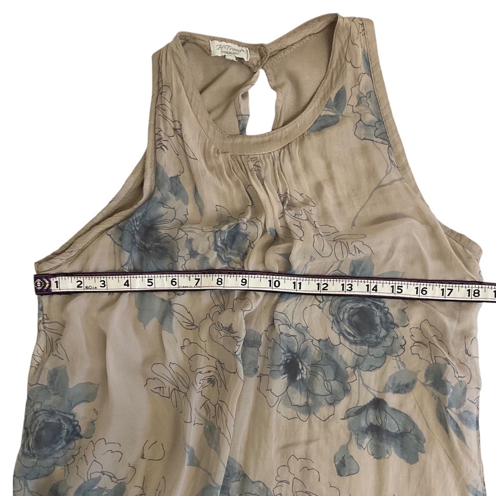 H.Trend Silk Floral Sleeveless Dress Womens Size M Taupe Blue Made in Italy - Picture 8 of 11